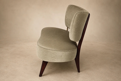  M veis Cimo Brazilian Modern Loveseat in Imbuia Wood and Sage Mohair Cimo Brazil