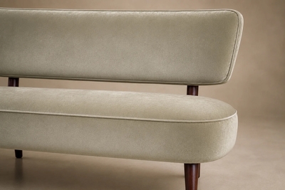  M veis Cimo Brazilian Modern Loveseat in Imbuia Wood and Sage Mohair Cimo Brazil