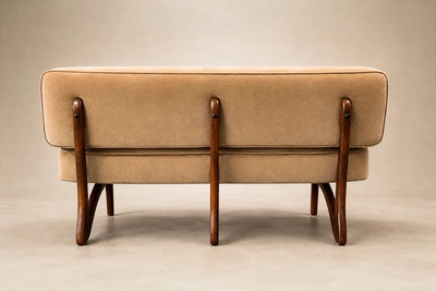  M veis Cimo Brazilian Modern Sofa in Imbuia Wood and Champagne Camel Mohair Cimo Brazil