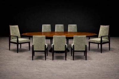  M veis Cimo Cimo Brazil 1950s Set of 8 Dining Chairs in Hardwood with Dusty Olive Mohair