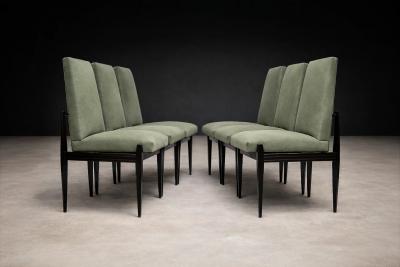  M veis Cimo Cimo Brazil 1950s Set of 8 Dining Chairs in Hardwood with Dusty Olive Mohair