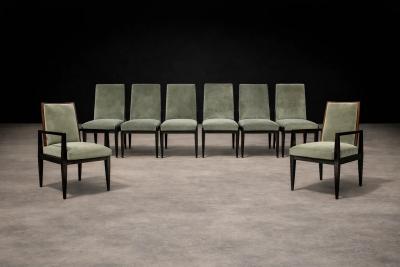  M veis Cimo Cimo Brazil 1950s Set of 8 Dining Chairs in Hardwood with Dusty Olive Mohair