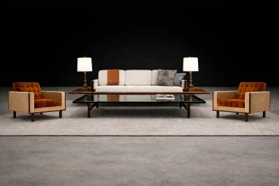  M veis Cimo M veis Cimo Pair of Rosewood Armchairs in Cognac Mohair and Camel Wool