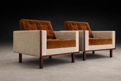  M veis Cimo M veis Cimo Pair of Rosewood Armchairs in Cognac Mohair and Camel Wool