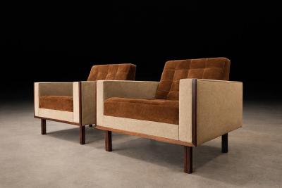  M veis Cimo M veis Cimo Pair of Rosewood Armchairs in Cognac Mohair and Camel Wool