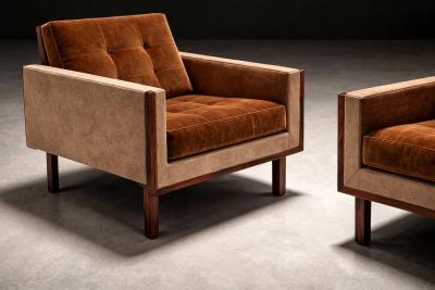  M veis Cimo M veis Cimo Pair of Rosewood Armchairs in Cognac Mohair and Camel Wool