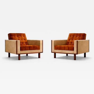 M veis Cimo M veis Cimo Pair of Rosewood Armchairs in Cognac Mohair and Camel Wool