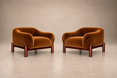  M veis Cimo MCM Rosewood Armchairs in Burnished Caramel Mohair by Cimo Lot 1145