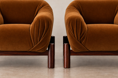  M veis Cimo MCM Rosewood Armchairs in Burnished Caramel Mohair by Cimo Lot 1145
