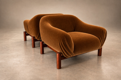  M veis Cimo MCM Rosewood Armchairs in Burnished Caramel Mohair by Cimo Lot 1145