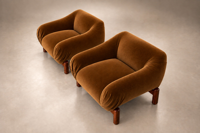  M veis Cimo MCM Rosewood Armchairs in Burnished Caramel Mohair by Cimo Lot 1145