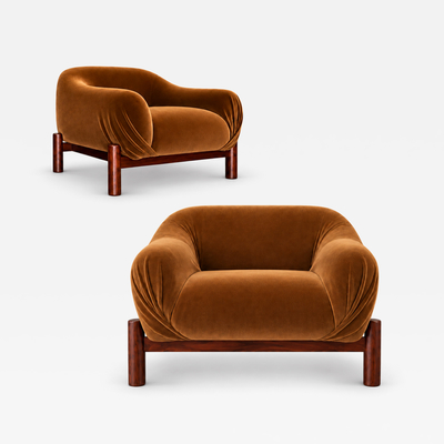  M veis Cimo MCM Rosewood Armchairs in Burnished Caramel Mohair by Cimo Lot 1145