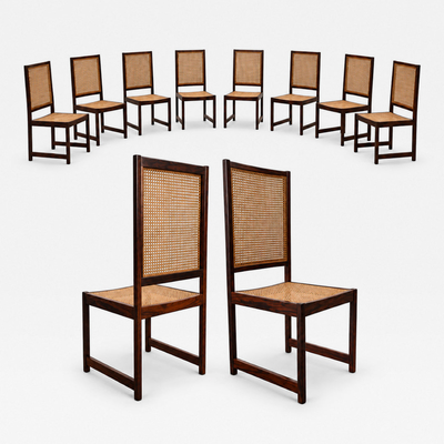  M veis Primus Set of Ten Rosewood Cane Dining Chairs by M veis Primus Brazil 1960s