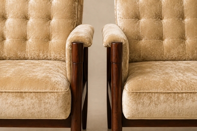 M veis Provenzal M veis Provenzal Lounge Chair in Jacaranda Champagne Mohair Velvet Brazil