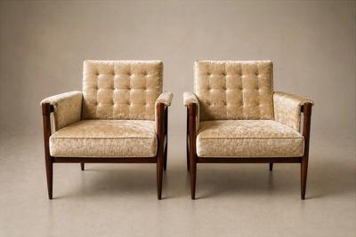  M veis Provenzal M veis Provenzal Lounge Chair in Jacaranda Champagne Mohair Velvet Brazil