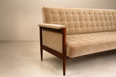  M veis Provenzal Sofa in Brazilian Rosewood and Camel Mohair by M veis Provenzal Brazil