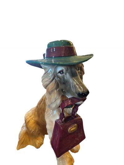  MERRYMAC MONUMENTAL PAIR OF LIFESIZE CERAMIC DOGS WITH FANCY HAT HANDBAG