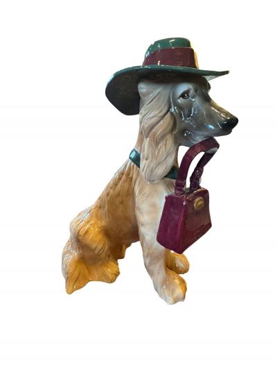  MERRYMAC MONUMENTAL PAIR OF LIFESIZE CERAMIC DOGS WITH FANCY HAT HANDBAG