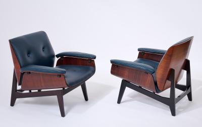 MIM Mobili Italiani Moderni Pair of MIM Armchairs in Blue Leather Italy ca 1960