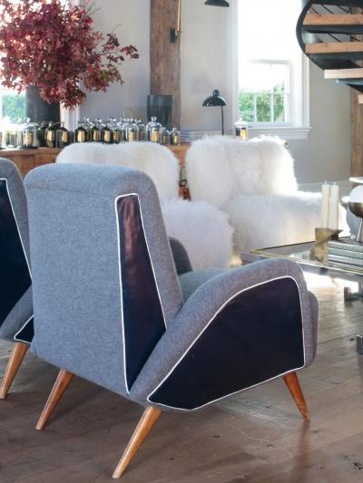  MONC XIII ITALIAN MID CENTURY ARMCHAIRS BOILED WOOL AND LEATHER