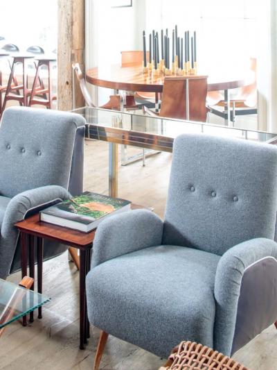  MONC XIII ITALIAN MID CENTURY ARMCHAIRS BOILED WOOL AND LEATHER