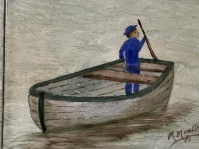  MUELLER MOSAIC COMPANY MID CENTURY CERAMIC TILE PLAQUE OF SAILBOATS SEASCAPE BY M MUELLER