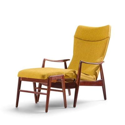  Madsen Schubell Madsen Schubell MS20 Mid Century Danish Teak Reclining Lounge Chair Ottoman