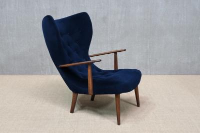  Madsen Schubell Madsen Schubell Pragh Armchair in Navy Pierre Frey Velvet Denmark 1950s