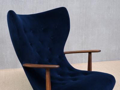  Madsen Schubell Madsen Schubell Pragh Armchair in Navy Pierre Frey Velvet Denmark 1950s