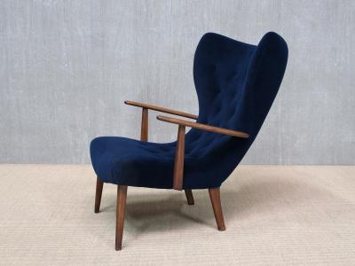  Madsen Schubell Madsen Schubell Pragh Armchair in Navy Pierre Frey Velvet Denmark 1950s