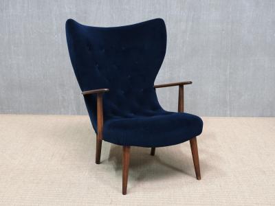  Madsen Schubell Madsen Schubell Pragh Armchair in Navy Pierre Frey Velvet Denmark 1950s