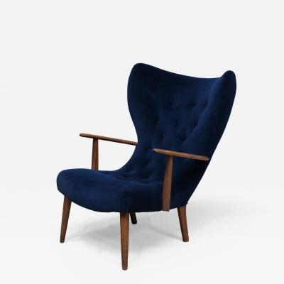  Madsen Schubell Madsen Schubell Pragh Armchair in Navy Pierre Frey Velvet Denmark 1950s