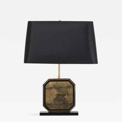  Maho Design Hollywood Regency Table Lamp in 24 Karat Gold and Brass Etched Artwork by Maho