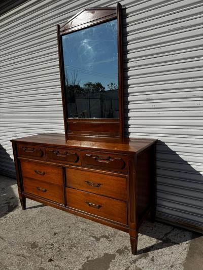  Mainline by Hooker Mid Century Walnut 7 Drawer Dresser by Mainline for Hooker Furniture