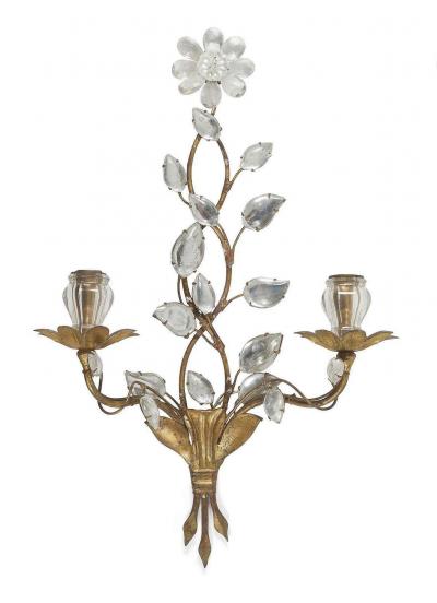  Maison Bagu s 1950 1970 Chandelier and Pair of Walls Sconces Maison Bagu s Foliage and Flowers
