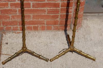 Maison Bagu s 1950 1970 Pair of Golden Bronze or Brass Floor Lamps Maison Bagu s Model Bamboo