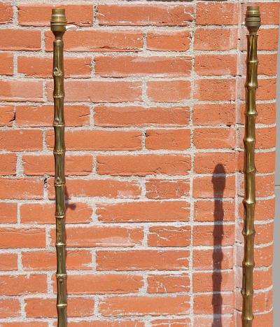  Maison Bagu s 1950 1970 Pair of Golden Bronze or Brass Floor Lamps Maison Bagu s Model Bamboo