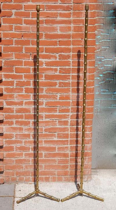  Maison Bagu s 1950 1970 Pair of Golden Bronze or Brass Floor Lamps Maison Bagu s Model Bamboo