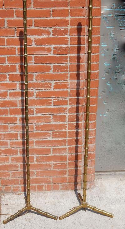  Maison Bagu s 1950 1970 Pair of Golden Bronze or Brass Floor Lamps Maison Bagu s Model Bamboo