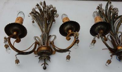  Maison Bagu s 1950 1970 Pair of Sconces with Pineapple Leaves in the Style of Maison Bagu s
