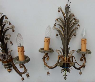  Maison Bagu s 1950 1970 Pair of Sconces with Pineapple Leaves in the Style of Maison Bagu s