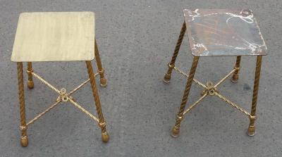  Maison Bagu s 1950 1970 Pair of Stools Gilded Brass Style Rope in the Style of Maison Bagu s