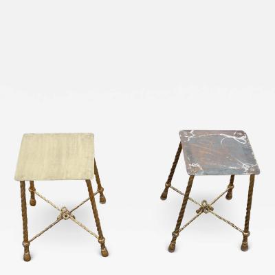  Maison Bagu s 1950 1970 Pair of Stools Gilded Brass Style Rope in the Style of Maison Bagu s