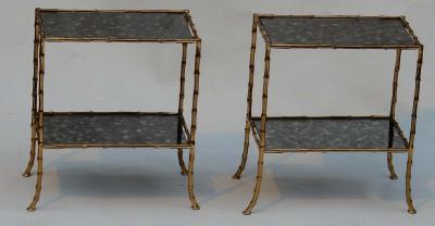  Maison Bagu s 1950 1970 Pair of Table in the Style of Maison Bagu s with Olded Oxyded Mirrors