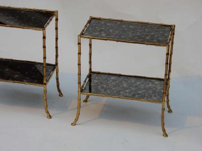  Maison Bagu s 1950 1970 Pair of Table in the Style of Maison Bagu s with Olded Oxyded Mirrors