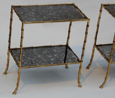  Maison Bagu s 1950 1970 Pair of Table in the Style of Maison Bagu s with Olded Oxyded Mirrors