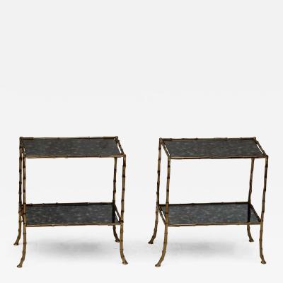  Maison Bagu s 1950 1970 Pair of Table in the Style of Maison Bagu s with Olded Oxyded Mirrors