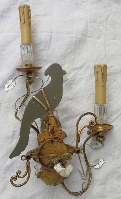  Maison Bagu s 1960s Sconce Pair With Paraquet in the Style of Maison Bagu s or Banci