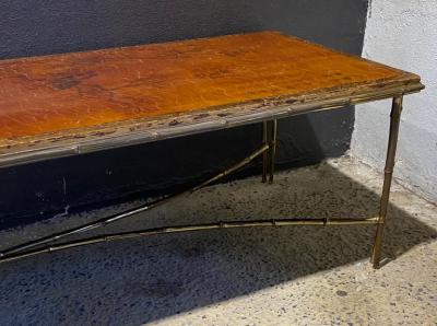  Maison Bagu s 1970 Coffee Table Double Bronze Base Bamboo Model Maison Bagu s Chinese Lacquer