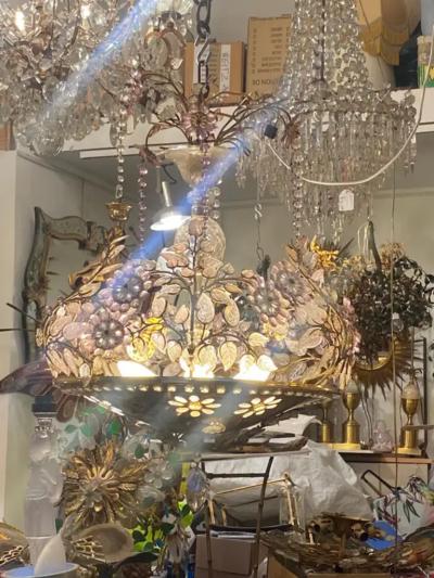  Maison Bagu s 1970 Golden Brass Chandelier Plant Decor Maison Bagu s Style Leaves And Flower